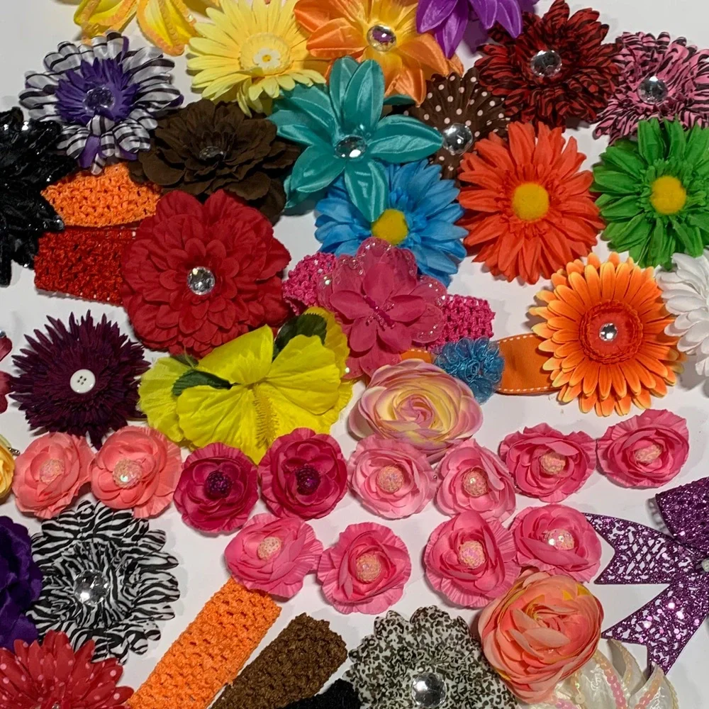 Colorful Kids Adults‎ Hair Accessories LOT Headbands Flowers Clips Ponytails
